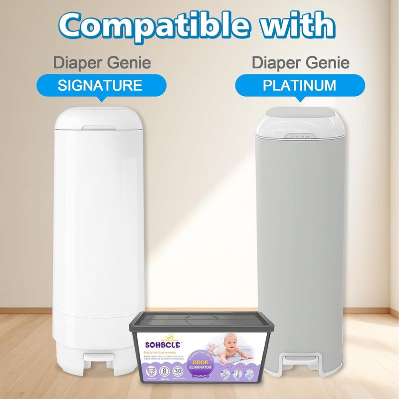 SOHBCLE Refills Compatible with Genie Easy Roll Signature Diaper Pail and Platinum Diaper Pail, Upgraded 60 Bags Hold up to 2800 Newborn Diapers, Extra Thickness Powerful Odor Control, Plant Scented - Image 3